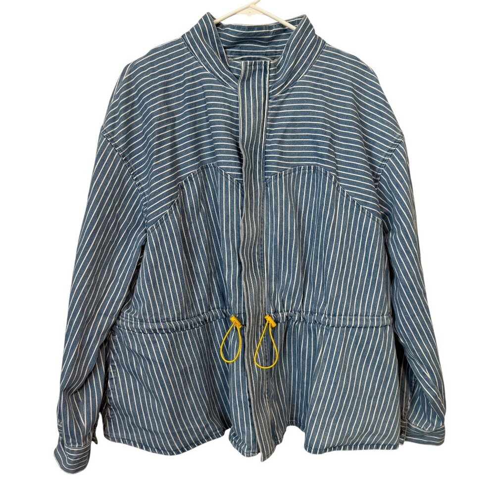 Blue & White Striped Drawstring Jacket 2X Future Collective